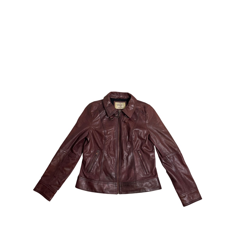 Vintage Wilsons Leather Jacket Moto Buckle Collar Women's Size L USA Made Biker
